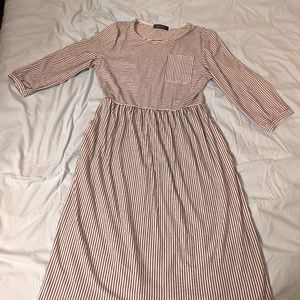 3/4 Balloon Sleeve, High Waist T Shirt Midi Dress with pockets!